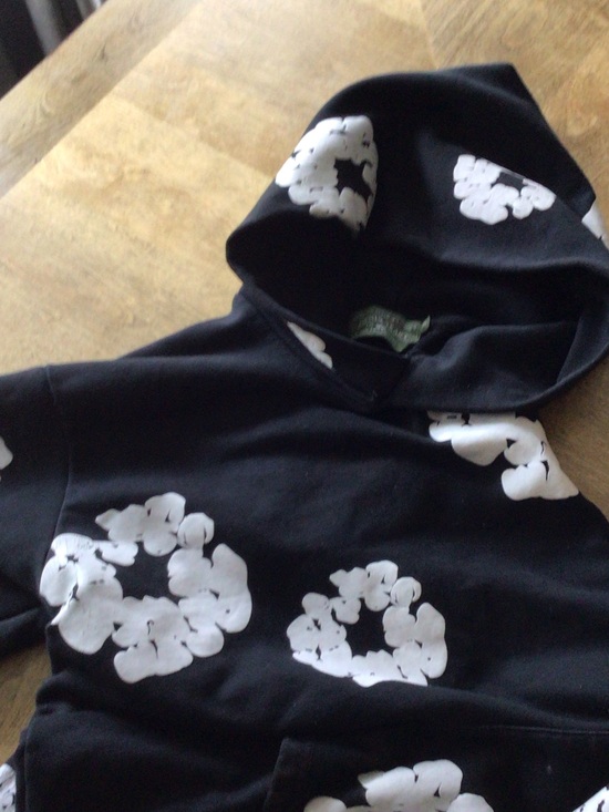 Denim tears Other - Black Hoodie with White Floral Circle Prints